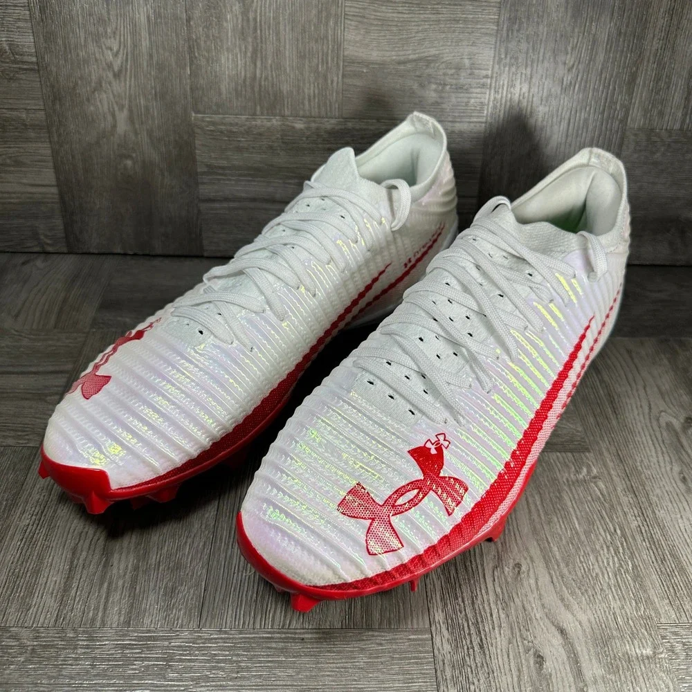 Under Armour Football Cleats Blur Pro Smoke Mens 11 White Red 3026220-101 NEW